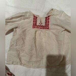 Bonpoint Cream Blouse with Red Embroidery